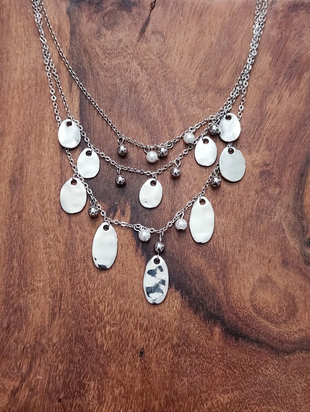 LOFT Silvertone Three Strand Necklace Dangle Beads Dress Work Casual